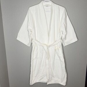 VTG B Kaufman White Terry Cloth Robe One Size Spa Bath Kimono Sleeve Lounge Cozy